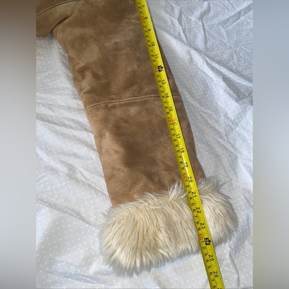 Vintage 90s Y2K Wilsons Leather Tan Faux Fur Trim Long Penny Lane Coat Size XL - Picture 7 of 14